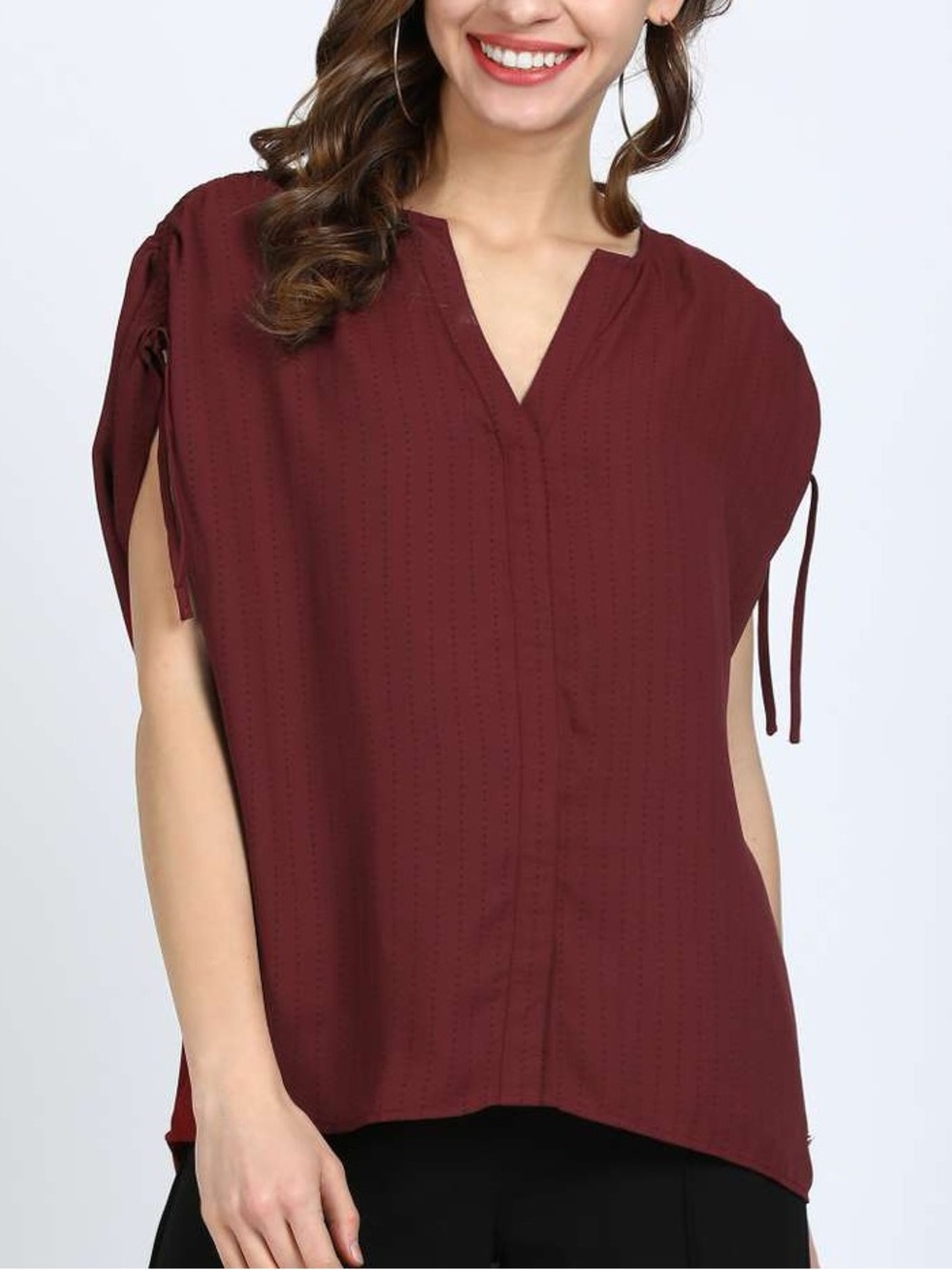 TOMMY HILFIGER Dolman Cap Sleeve Tiny Dot Printed Maroon Blouse Top Size Large